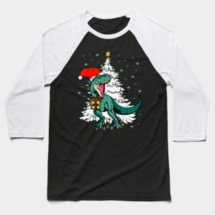 Tree Rex T-Rex Wearing Santa Hat Christmas Tree Xmas Lights Dinosaur Lover Christmas Gift Baseball T-Shirt